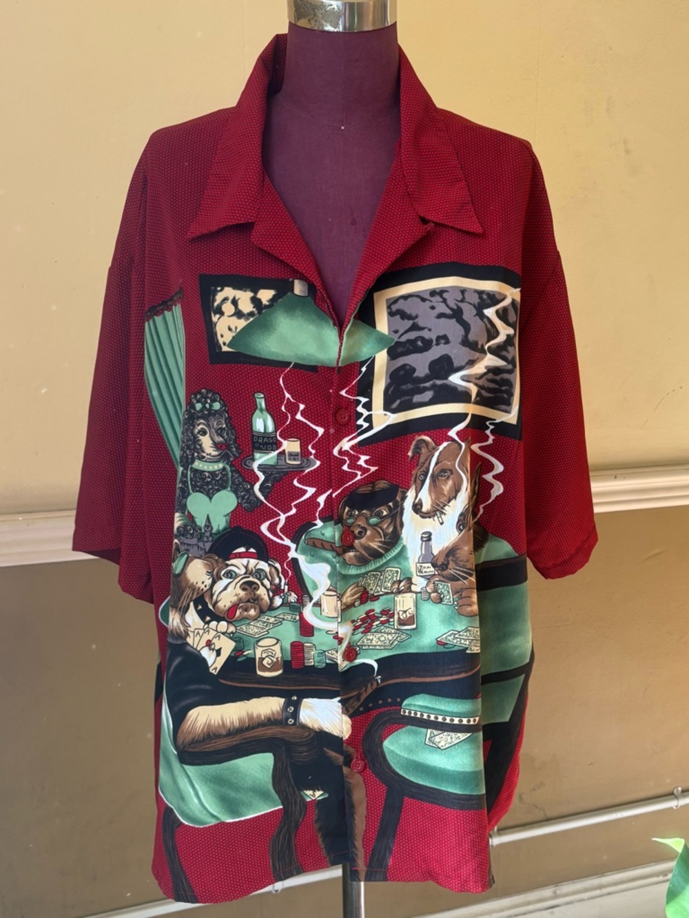Y2 K No Boundaries Dogs & Poker Red Graphic Short-Sleeve button up